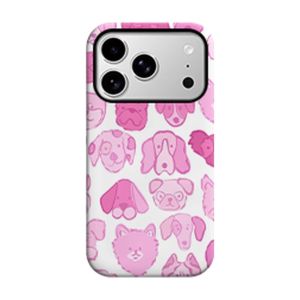 Cute Pink Dog Faces Pattern Phone Case for iPhone 17 16 15 14 Pro Max Plus Mini iPhone Air 2-in-1 Dual-Layer PC TPU Cover