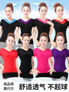 Square Dance New Arrival: Short Sleeve Black Modal Top Dancing Exercise Clothing Dancing Dress Womens Sports Summer Red Clothes