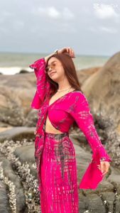 (ร้านค้าส่งไว) ชุดเซ็ตเสื้อผูกหน้า +กางเกงหางปลา มัดย้อมคราม มัดย้อมกัดสี