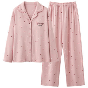 MiiOW | Womens Pure Cotton Sleepwear Long Sleeve Loose Fit Home Clothes Autumn Spring Seasonal Comfortable Breathable Two-Piece Set