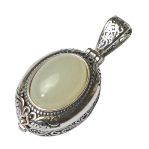 Alloy Silver Plated Clavicle Necklace Inlaid Kawu Box White Jade Incense Pendant Female Ethnic Style Pendant Retro Pendant Necklace