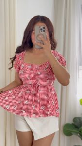 Gingham Off-Shoulder Peplum Top