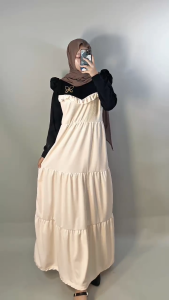 Rok Panjang Suspender Katun Awan Wanita Gaya Manis Keluaran Baru Tampilan Ramping Longgar Desain Panjang Rumah