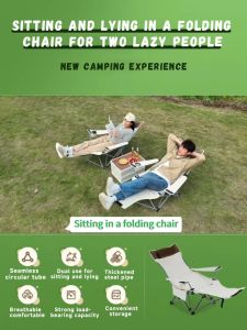 LOOGU Camping Chair Foldable Steel Pipe Recliner Oxford Cloth Portable Sitting Lying Folding Chair