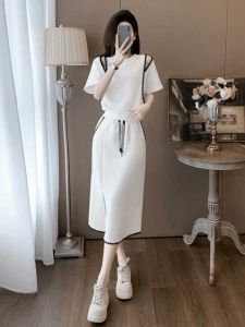 New Arrival Internet Popular Summer New Design Sense Elegant Short Sleeve Suit Skirt Slimming Slit Skirt Two-piece Set Women