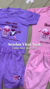 Setelan Viral Anak Cewek Ubur Ubur Ikan Lele Usia 1-5 Tahun Baju Kaos Celana Pendek Perempuan