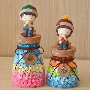 ขวดกระดาษพับดวงดาวแก้ว 520 ดวงของขวัญวันวาเลนไทน์ ฝังฝาไม้ ขวดกระดาษพับดวงดาวโชคดี ตกแต่งบ้าน สไตล์โมเดิร์นเรียบง่าย