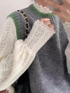 chaqi | Charming Lace Long Sleeve Fleece Lined Half High Collar Base Shirt For Autumn Winter Commute Style Versatile Inner Wear Mesh Top