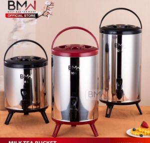 READY STOK BMW MILK TEA BUCKET JUMBO 8 L / 10 L / 12 LITER / GRATIS PACKING DOUBLE DUS DAN BUBBLE WRAP / TERMOS TEKO JUG /DISPENSER TEMPAT AIR PANAS ATAU ES STAINLESS STEEL / ICE BUCKET MILKTEA