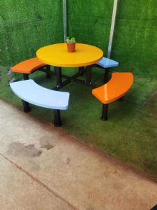 Outdoor Iron Art Table And Chair Set Casual Teak Wood Balcony Furniture round Combination Coffee Milk Tea Drinking Table