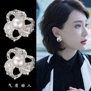 Elegant Pure Silver Pearl Stud Earrings for Women New Years Fashion Jewelry Simple Design Vintage Hong Kong Style Celebrity Spirit