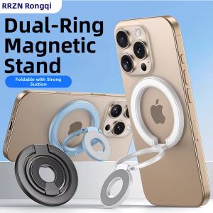RQZN | Magnetic Phone Stand Dual Ring Magnetic Ring Holder Magsafe Magnetic Backplate Ultra Thin Foldable Dual-Sided Strong New Desktop Rotating Support Car Mount