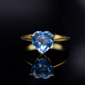 แหวนพลอยแท้ บลูโทปาสหัวใจ (Blue Topaz) 55 หรือ 7.5 US ตัวเรือนเงิน 92.5% ชุบทอง