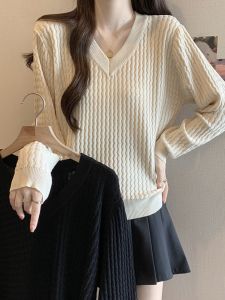 Áo Len Dệt Kim Rộng Rãi Cổ Chữ V Cho Nữ Mùa Thu Đông Phong Cách Hàn Quốc Dáng Ôm Cơ Bản Giảm Tuổi Tác Áo Len Cardigan