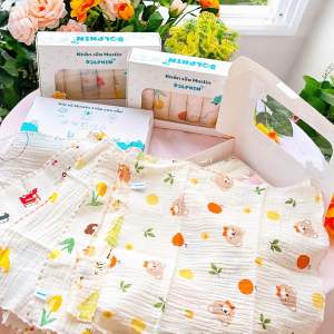 Set 6 Khăn sữa muslin 2 lớp Dolphin khăn sữa siêu thấm hút kháng khuẩn mềm mại hoạ tiết đáng yêu an toàn cho làn da nhạy cảm của bé