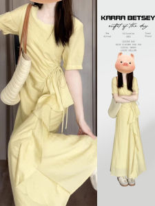 Karrar betsey | Elegant Waist Slimming Yellow Dress for Petite Women in Summer