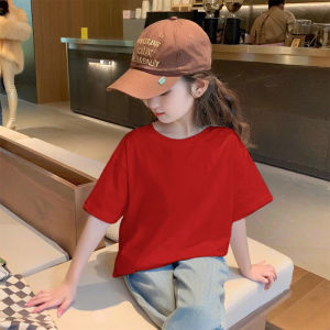 Cute Girls Short Sleeve T-Shirt Pure Cotton Summer Clothes Baby White Half Sleeve Childrens Casual Loose Fit round Neck Tee
