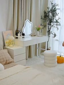 leisport โต๊ะเครื่องแป้งกระจกLED มัลติฟังก์ชั่นโต๊ะ Dressing Table สีขาวหรือสีเทา โต๊ะแต่งหน้า ปรับความยาวได้ 80-130cm ปรับทิศทางได้ 360° โต๊ะแป้ง