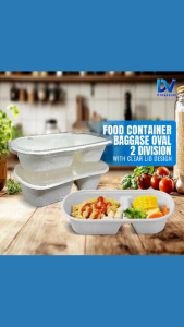 2-Division Oval Food Containers with Clear Lid (800ml -1000ml)