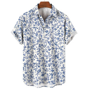 Mens Shirt Tropical Plant 3D Printed Tops Casual Fashion Flower Short Sleeves Shirts Lapel Button Streetwear Men Clothing