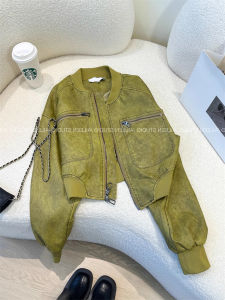 Trendy Short Womens Leather Jacket Pilot Style Worn-In Coat Biker Vest Zipper Closure Solid Color Commute Fashion