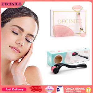 DECINIEE Natural Rose Quartz Jade Roller Facial Eye Body Massager Roller Jade Stone Gua sha Scraper Face Tools with derma roller 0.3mm