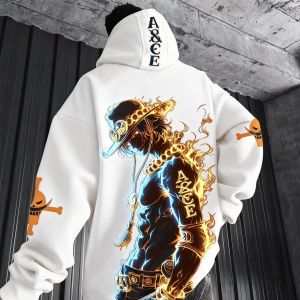 Bandai | Japanese Anime One Piece Hoodie Autumn Winter Mens Sweatshirt Extra Long Sleeve Family Set Pure Cotton Parent Child Hoodie