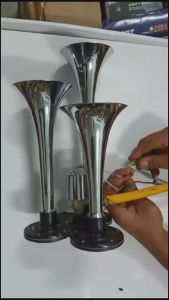 Klakson angin 3 Terompet 12/ 24 VOLT / 3 Corong Chrome / Klakson Truk / Air Horn Bus / Klakson mobil st1007