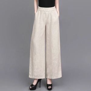 HUAXUNRAN | Summer Lightweight High-Waisted Loose Slimming Large Size Casual Straight Leg Cotton Linen Wide Leg Pants