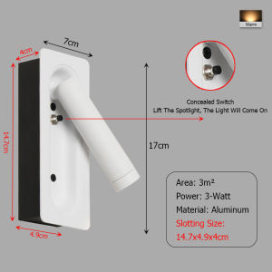 LANTU European-Style Led 3-Watt Recessed Wall Lamp Reading Lamp Hotel Room Bedside Spotlight Hidden Switch Wall Light