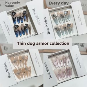 MONLEYTA | Handmade Long Nail Art Stickers Dog Pattern Natural Nude Color Wearing False Nails Premium Atmosphere Sensation Nail Tips