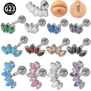 1PC ASTM F136 Titanium Cartilage Earring Piercing Marquise CZ Zircon Internally Thread Labret Ear Tragus Body Jewelry
