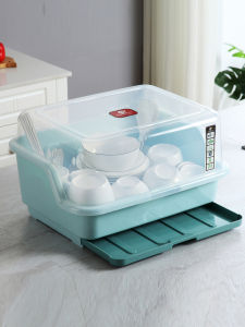 Kitchen Plastic Bowl Dish Rack with Cover Draining Shelf Utensil Box Home Storage Cabinet Dishwasher Safe Nordic Style 2 Layers