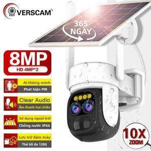 Camera IP Ngoài Trời 4K 8MP Với Zoom Quang Học 10X Năng Lượng Mặt Trời PTZ Giám Sát Video An Ninh Gia Đình WiFi Pin Sạc