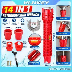 Hlinkey 14 trong 1 vòi nước cờ lê 250mm lưu vực bồn rửa cài đặt với mức độ và bị hỏng dây extractor Hợp kim nhôm sửa chữa đường ống nước Bộ cờ lê