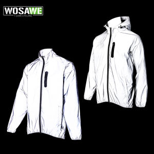 WOSAWE Mens Fully Reflective Jacket Outdoor Lightweight Windbreaker MTB Bike Hooded Rain Jacket Running Fishing Cycling Coat