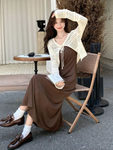 Soft Style Knitted Two-Piece Set Dress Womens Autumn New Arrival Pastel Color Gentle Feeling Girls Sensation Long Sleeve round Neck Casual Dress