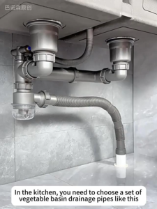 Kitchen Sink P Trap Set Anti-Block Filter Odor-Proof Water Leak-Proof Thickened Telescopic Drain Pipe High Temperature Resistant Universal Kitchen Drain Pipe