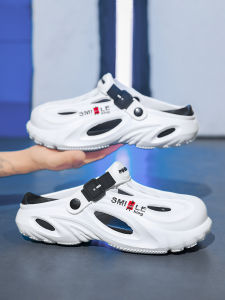 Mens Summer Outdoor Wear Holey Sandals Sports Beach Slippers Anti-Slip Two-Way Slip-On Clogs Trendy Youth Casual EVA Shoes