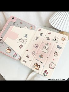 เคสiPadหมุน 360° Acrylic Happy Dog Air6 11 Air7 Gen11 pro11 2024 Air5 10.9 ช่องใส่ปากกาขวา Gen9 Gen8 Gen7 10.2 Gen10 MINI7