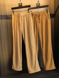 Autumn Mens Pure Color Texture Lycra Waist Casual Pants American Retro Corduroy Comfortable Skin-Friendly Loose Fit