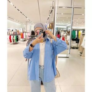 Olivia shirt kemeja kekinian oversize atasan wanita kekinian lengan polos linen