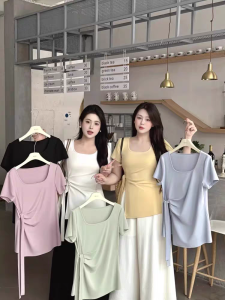 เสื้อยืดแขนสั้นทรงเข้ารูปสำหรับผู้หญิงไซส์ใหญ่ ฤดูร้อน 2025 ดีไซน์ใหม่ ทรงเข้ารูป ปกปิดเนื้อผ้า กระชับสัดส่วน เสื้อผ้าทำงาน