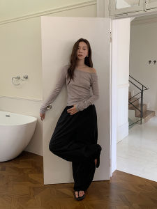 Slimming Long Sleeve T-Shirt Womens Fashionable Base Shirt Sixi Quartet Happiness Home Two-Way Wear Diagonal Shoulder Style