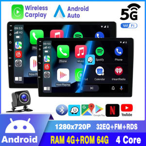 [4GB+64GB Carplay Android Auto]9/10 inch Android Player Quad Core 2DIN 1280x720P Touch Screen Android Car Radio Stereo Bluetooth Multimedia Video Player Wifi GPS Car Camera