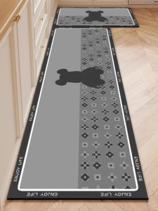 Silica Clay Kitchen Floor Mat Waterproof Non-Slip Oil Resistant Wipeable L-Shaped Rug for Home Use Anti-Fall Modern Simple Style