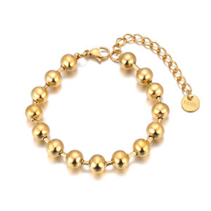 JeeMango อินเทรนด์ 316L สแตนเลส 8/10 มม.รอบลูกปัดสร้อยข้อมือผู้หญิง 18K Gold Plated เครื่องประดับ brasт JB24093