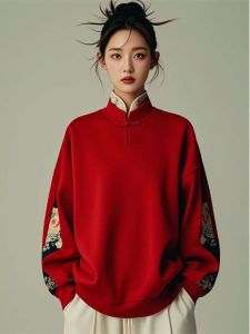 Extra Large 300 Pounds Red Loose Chinese Style Sweatshirt Jacket Winter Casual Wear for Teens And Adults Autumn Winter Season