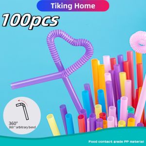 Artistic DIY Bendable Disposable Colorful Juice Straw Environmental Creative Deformation Beverage Drinking Utensil BPA Free