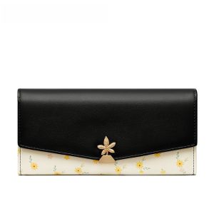 Ladies Long Three-Fold Wallet Card Holder Integrated Simple  Floral 2024 New Handheld Leather Clip Multiple Card Slots